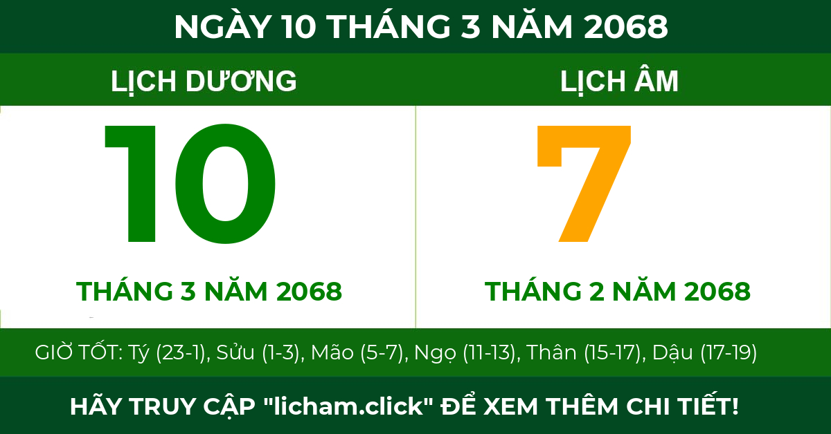lịch âm ngày 10 tháng 3 năm 2068
