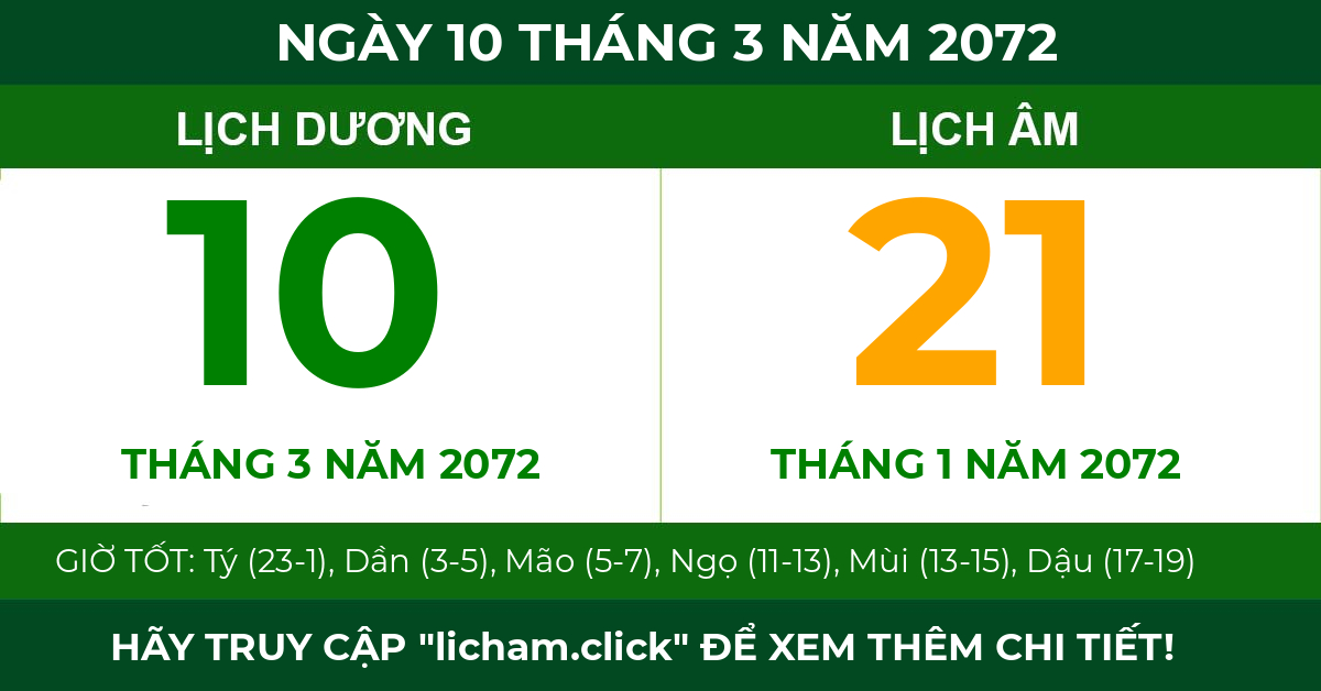 lịch âm ngày 10 tháng 3 năm 2072