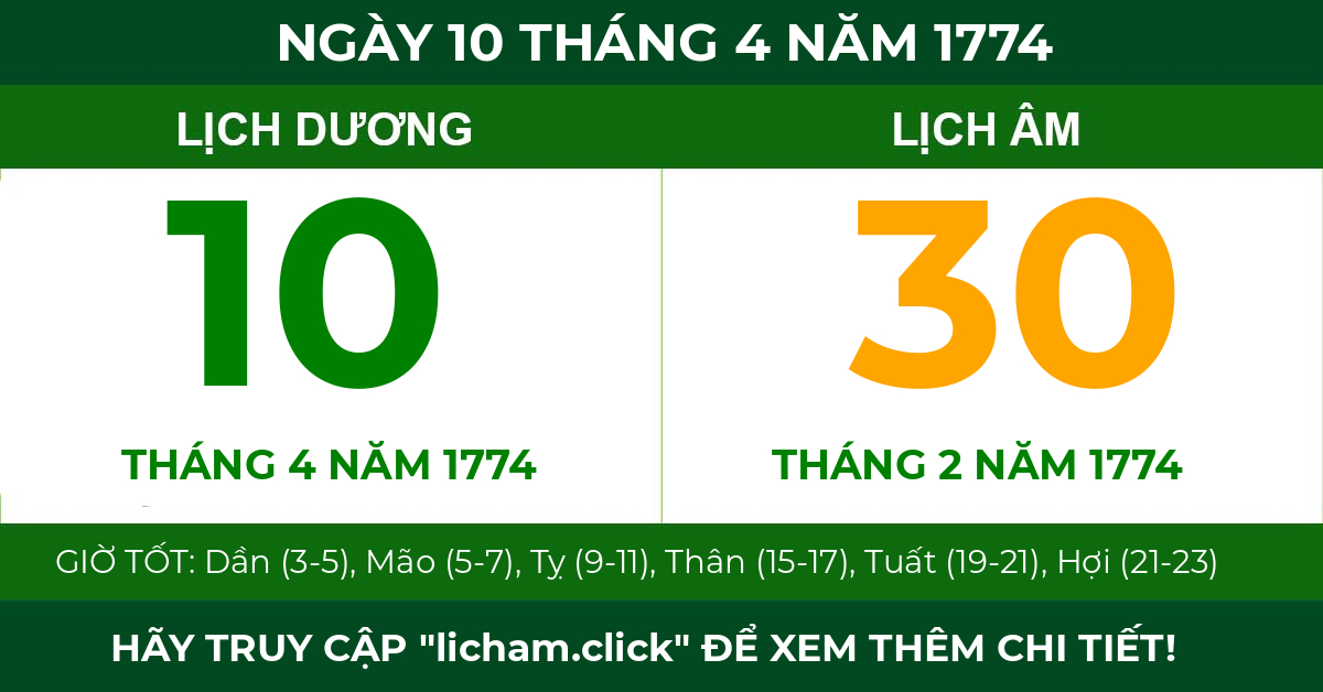 lịch âm ngày 10 tháng 4 năm 1774
