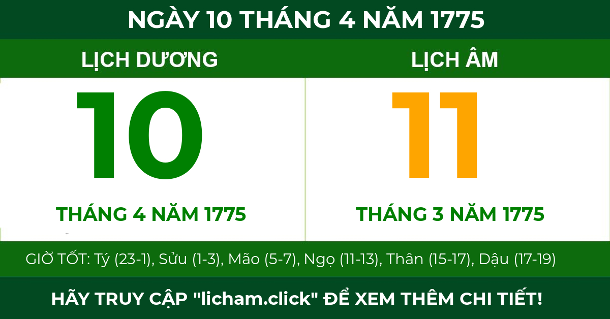 lịch âm ngày 10 tháng 4 năm 1775