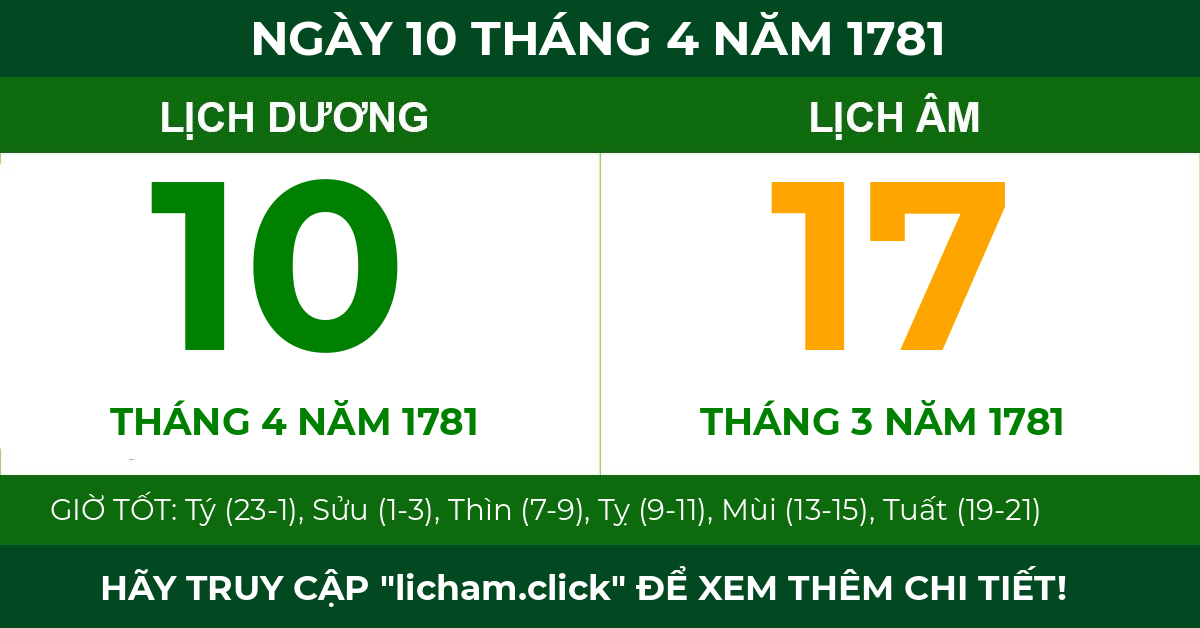 lịch âm ngày 10 tháng 4 năm 1781