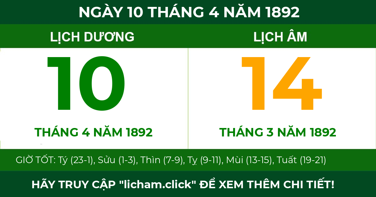 lịch âm ngày 10 tháng 4 năm 1892