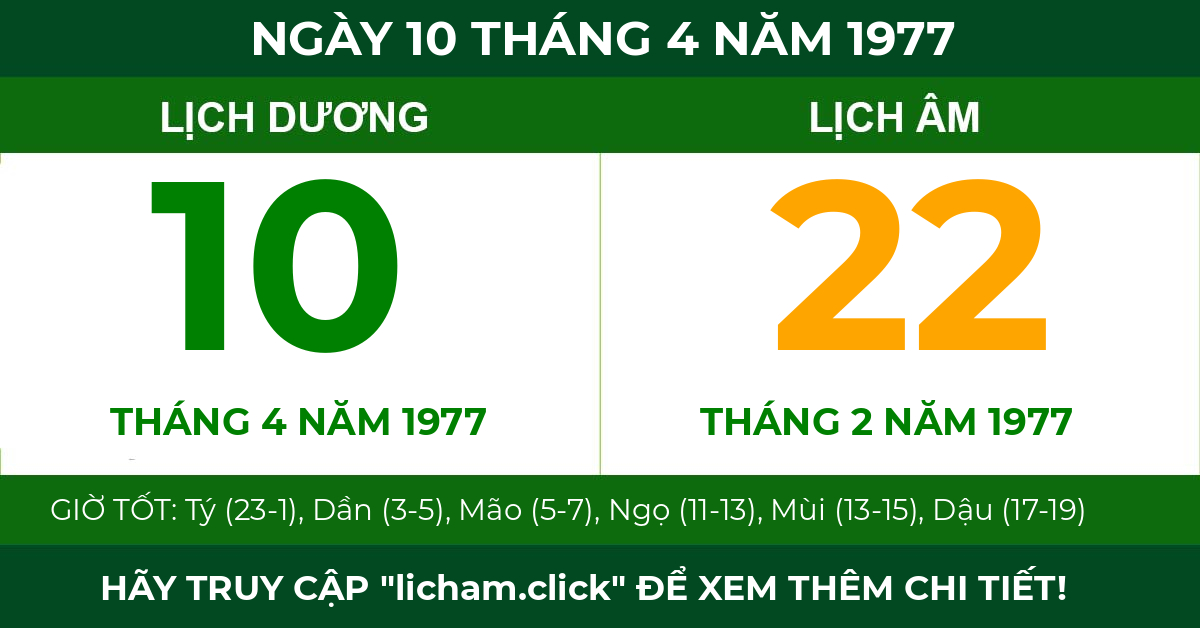 lịch âm ngày 10 tháng 4 năm 1977