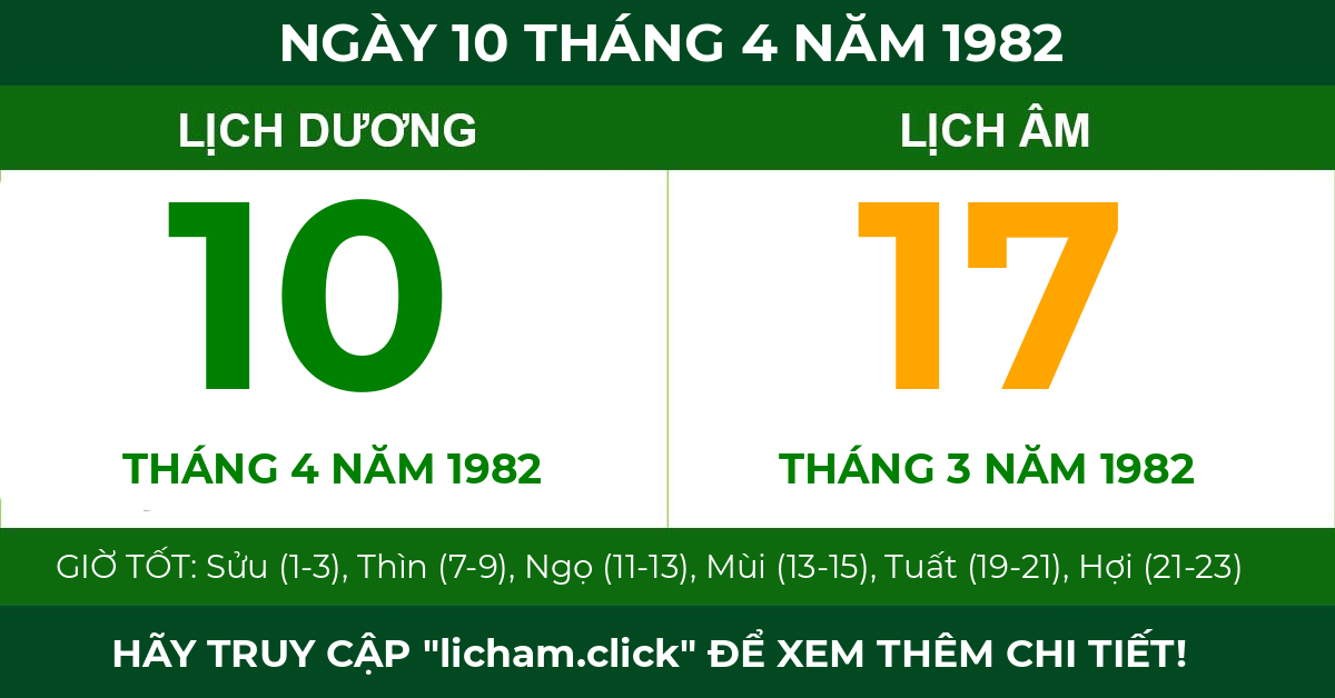 lịch âm ngày 10 tháng 4 năm 1982