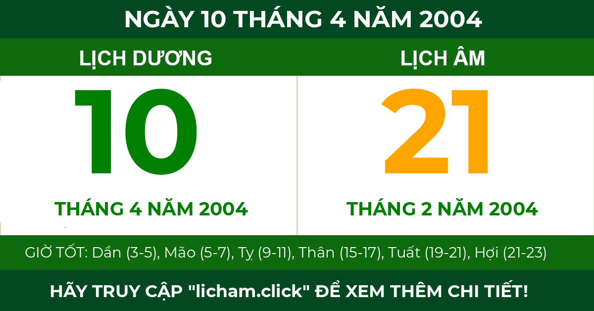 lịch âm ngày 10 tháng 4 năm 2004