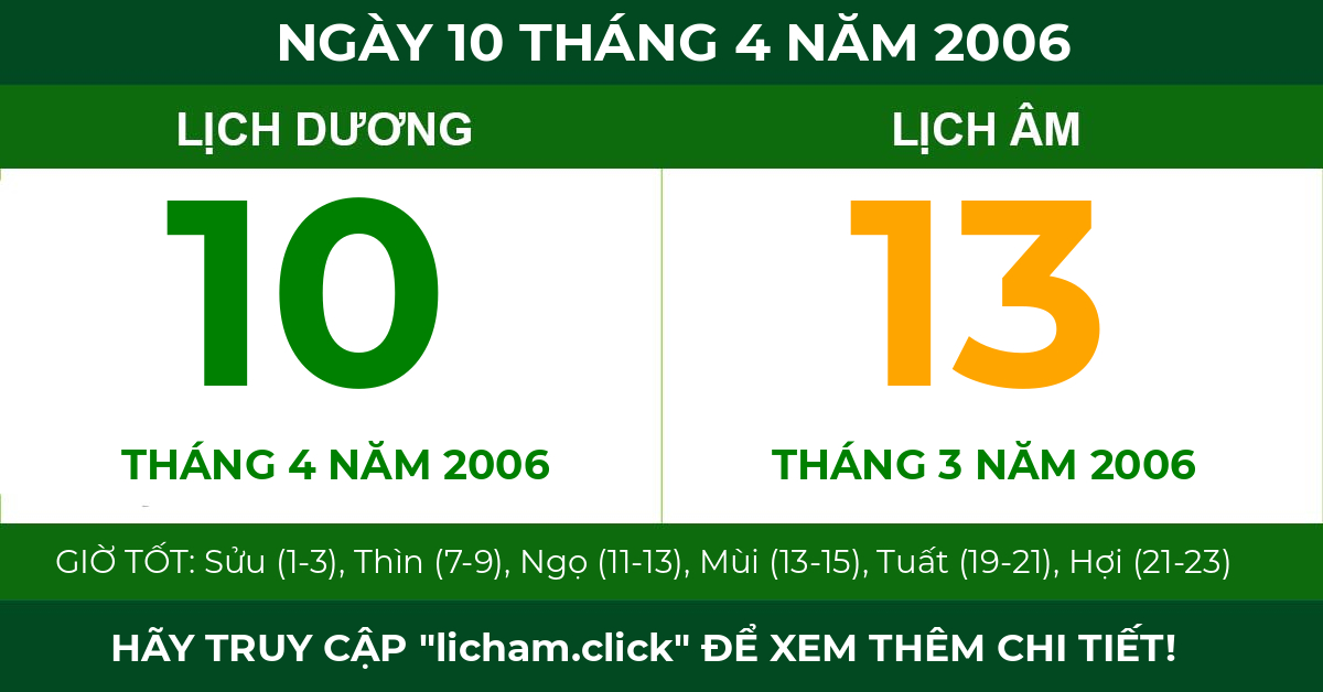 lịch âm ngày 10 tháng 4 năm 2006