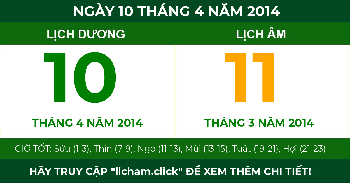 lịch âm ngày 10 tháng 4 năm 2014