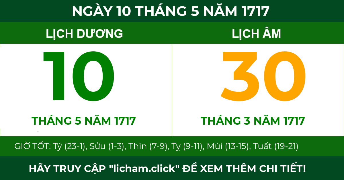 lịch âm ngày 10 tháng 5 năm 1717
