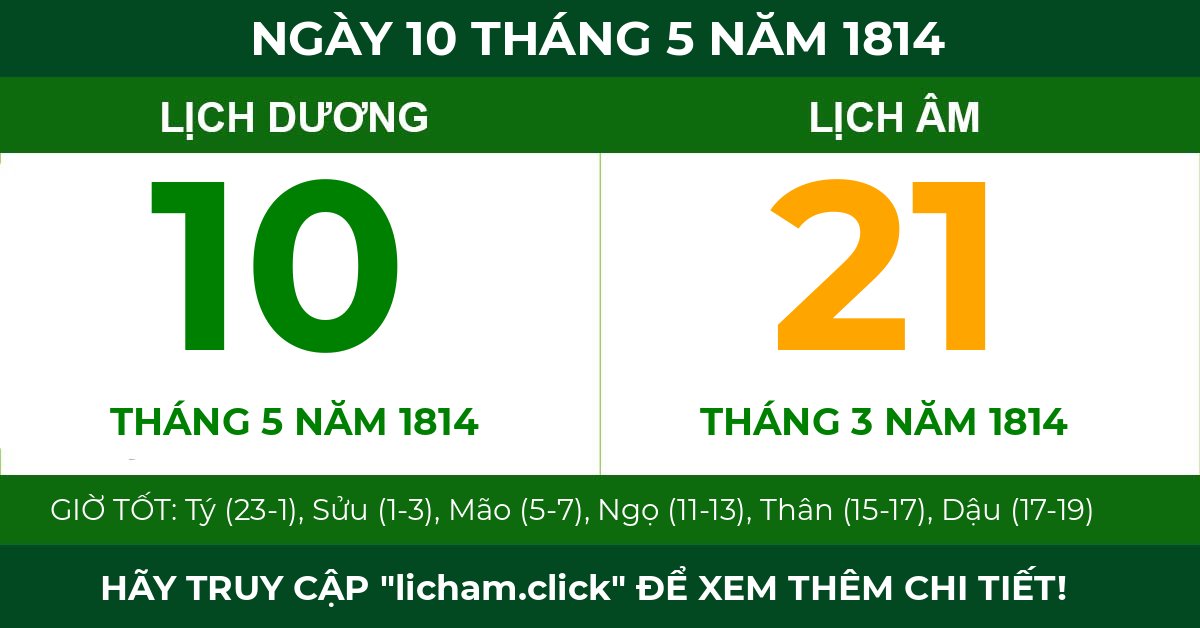 lịch âm ngày 10 tháng 5 năm 1814