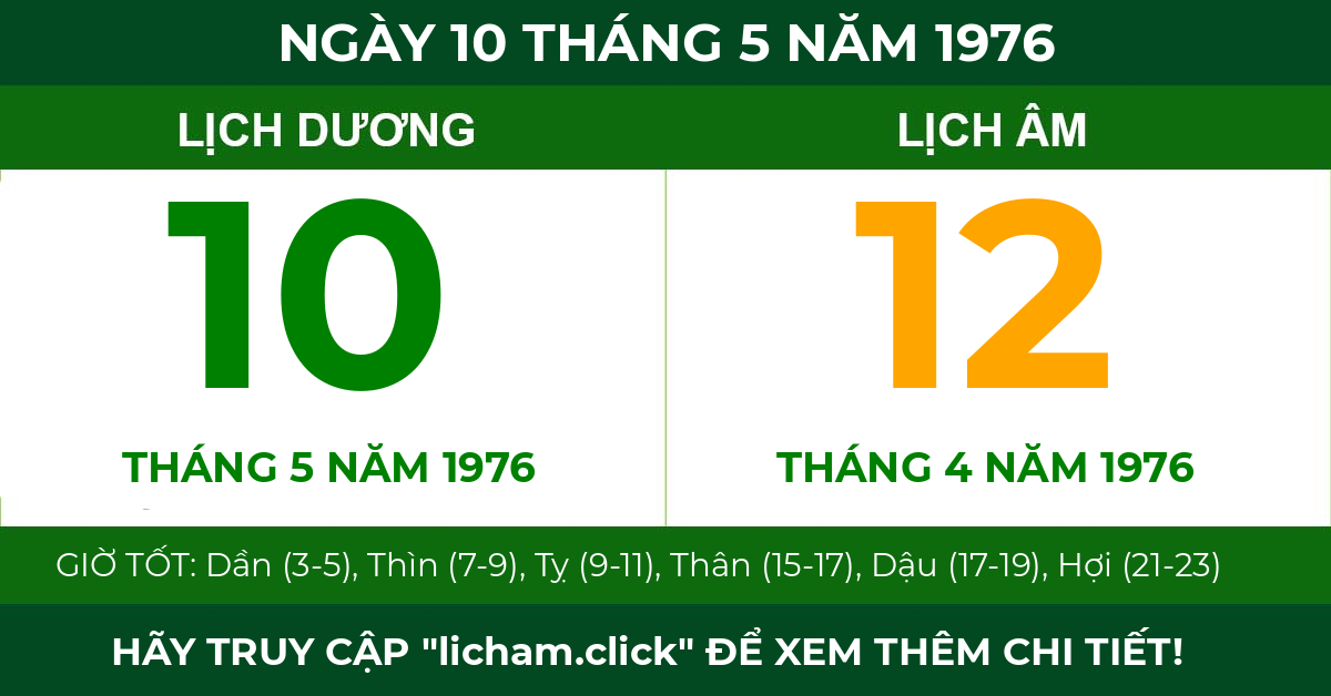 lịch âm ngày 10 tháng 5 năm 1976