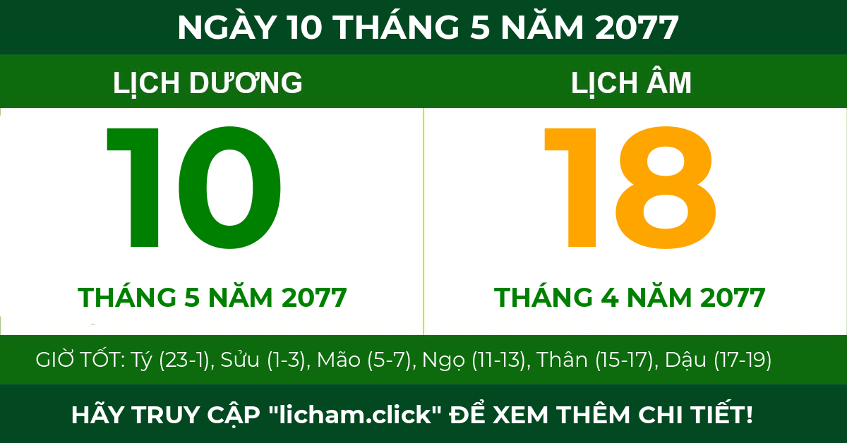 lịch âm ngày 10 tháng 5 năm 2077