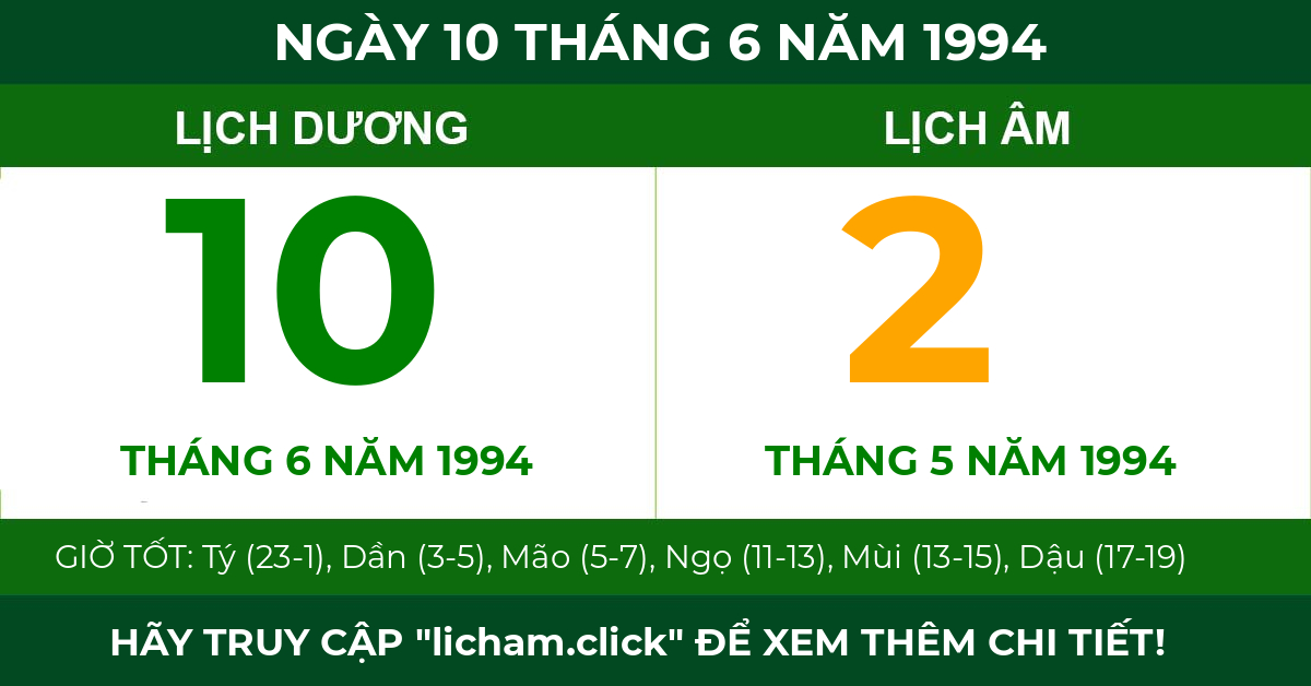 lịch âm ngày 10 tháng 6 năm 1994