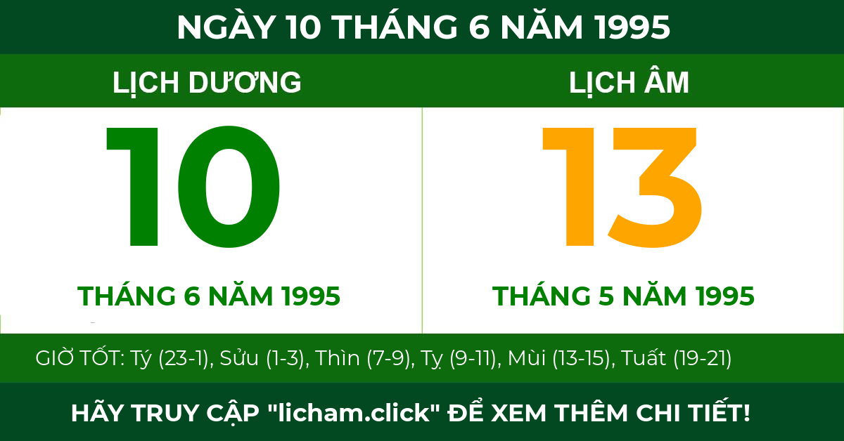 lịch âm ngày 10 tháng 6 năm 1995