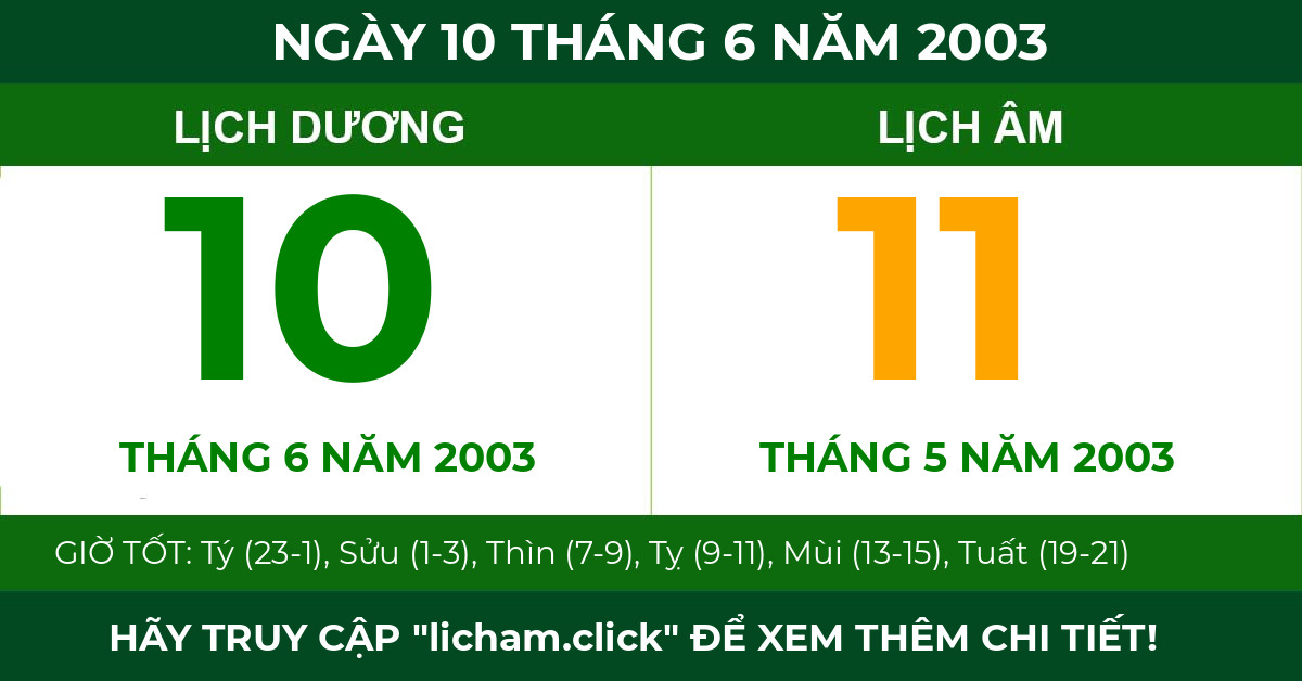 lịch âm ngày 10 tháng 6 năm 2003