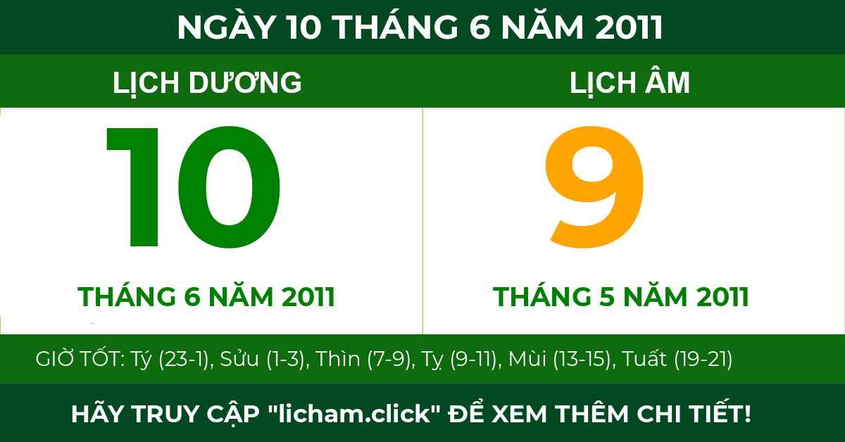 lịch âm ngày 10 tháng 6 năm 2011