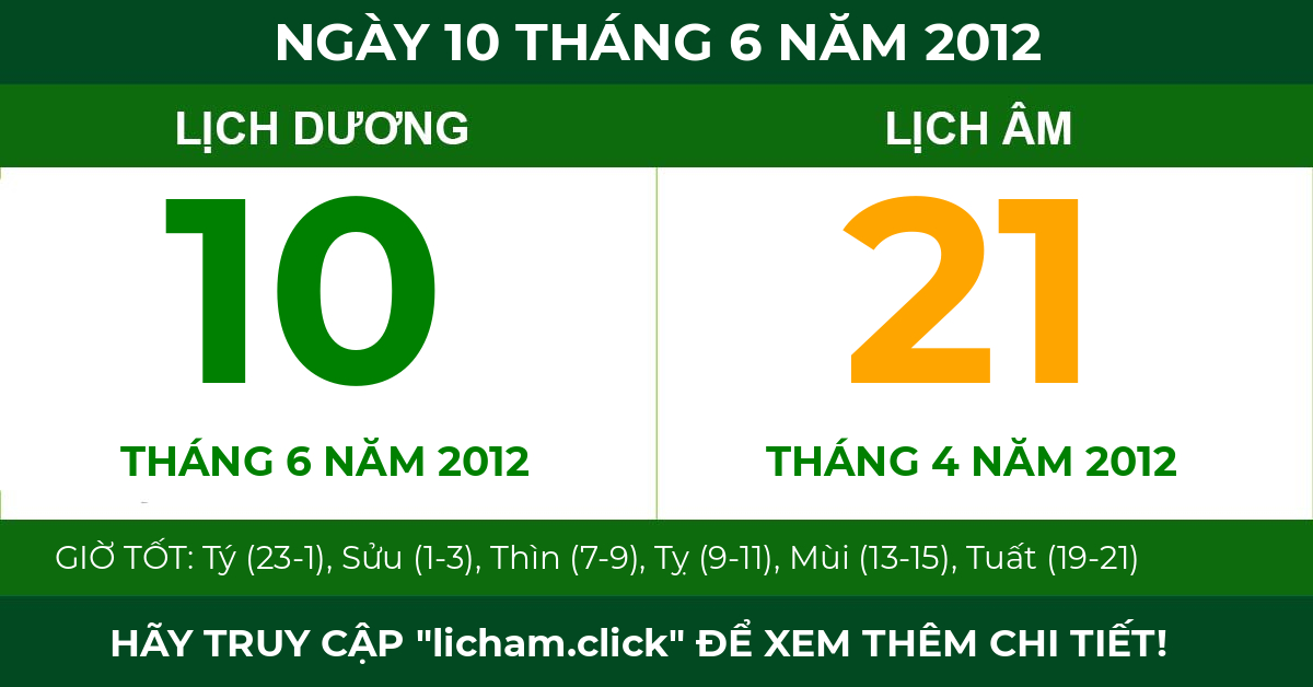 lịch âm ngày 10 tháng 6 năm 2012