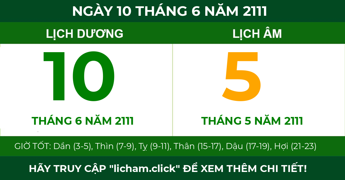 lịch âm ngày 10 tháng 6 năm 2111