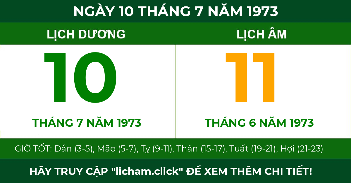 lịch âm ngày 10 tháng 7 năm 1973