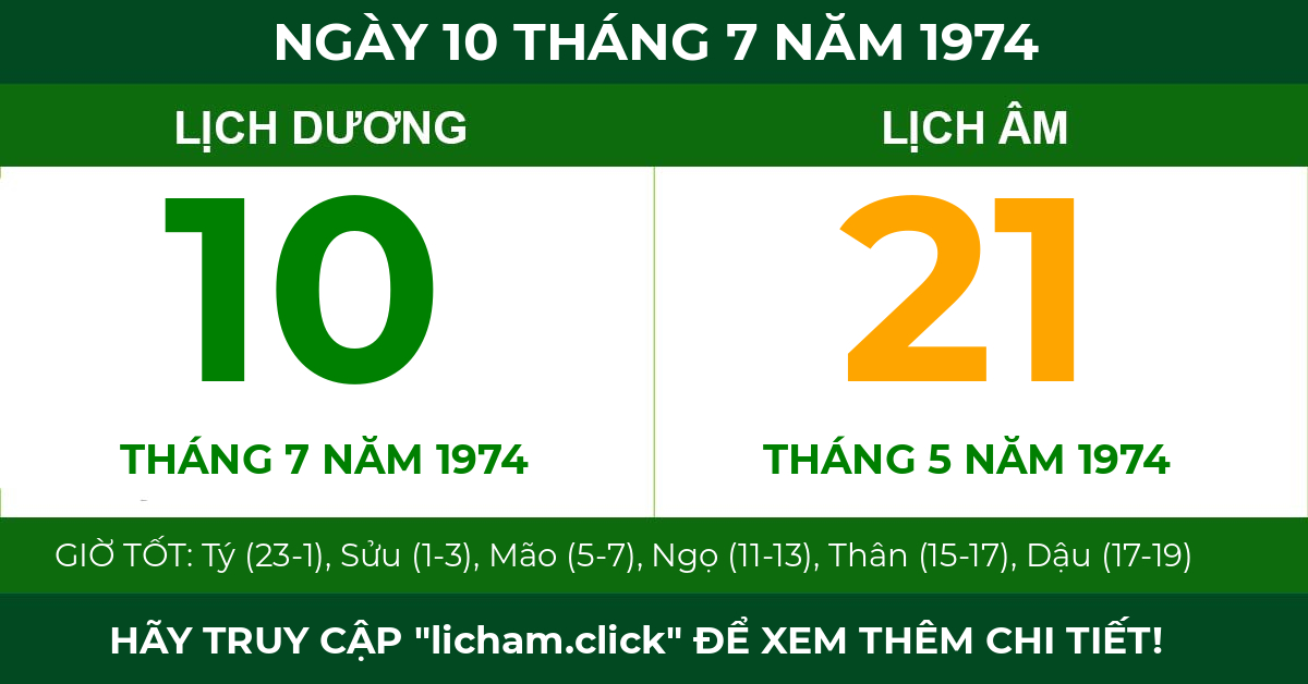 lịch âm ngày 10 tháng 7 năm 1974