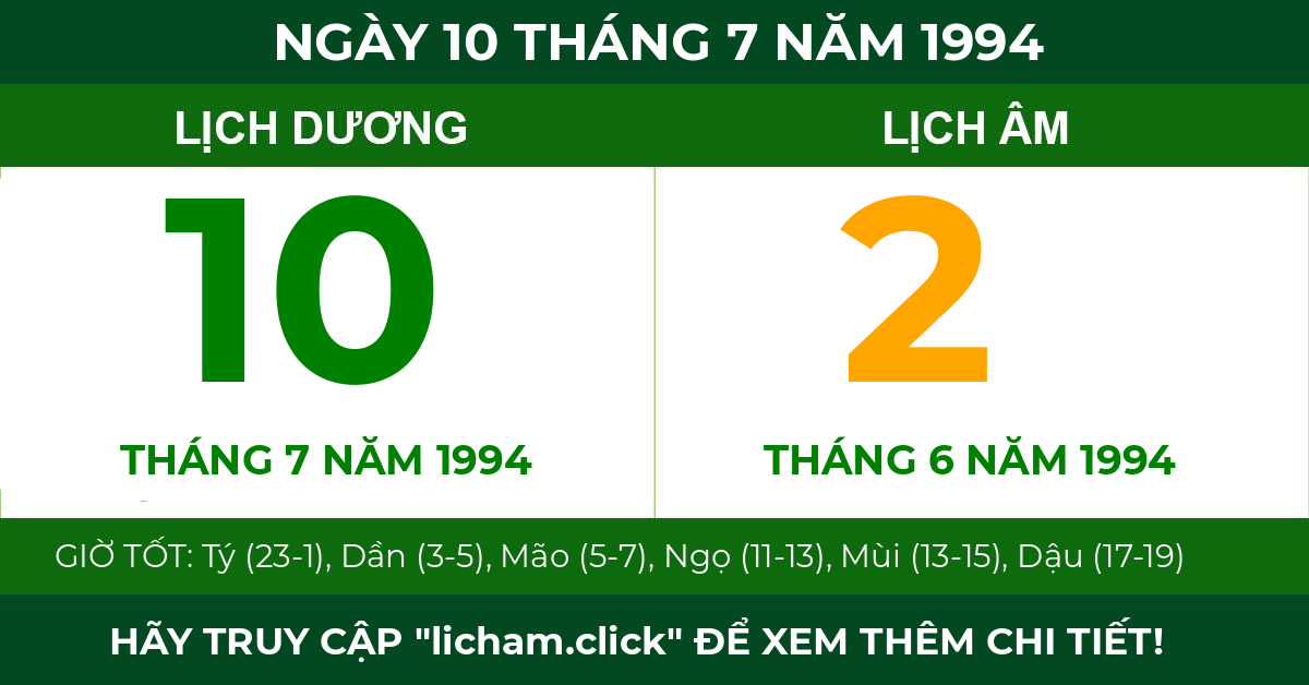 lịch âm ngày 10 tháng 7 năm 1994