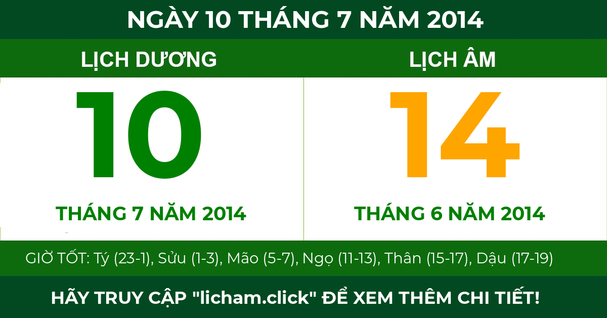 lịch âm ngày 10 tháng 7 năm 2014