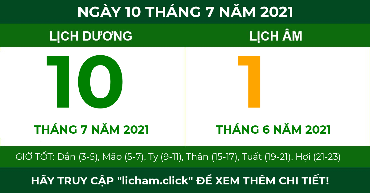 lịch âm ngày 10 tháng 7 năm 2021