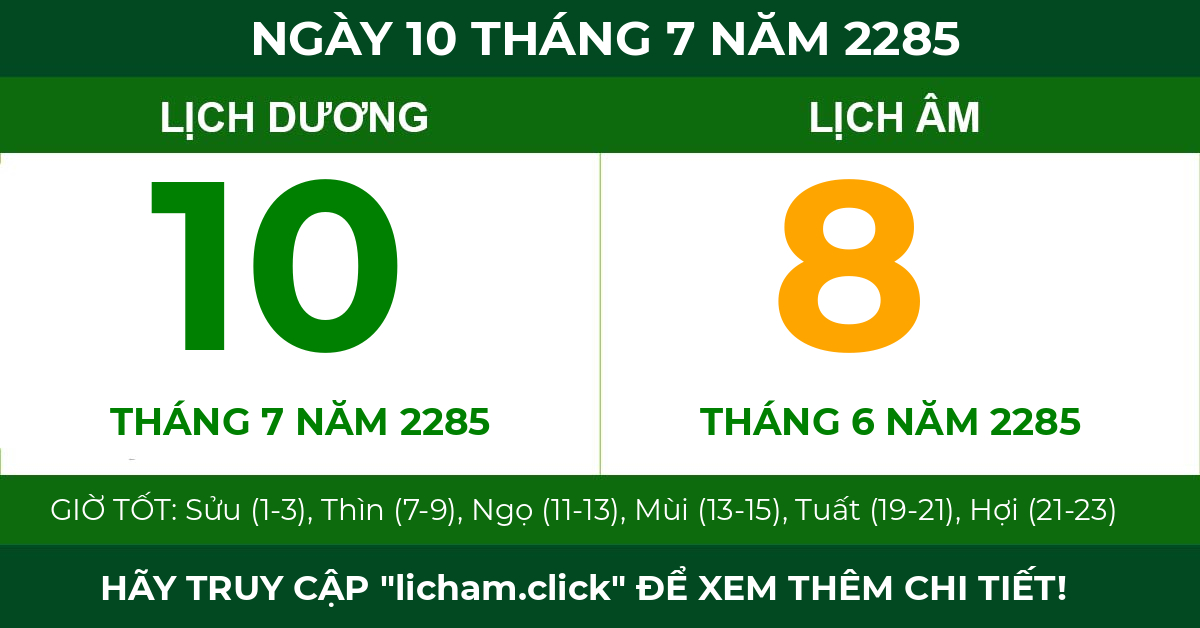 lịch âm ngày 10 tháng 7 năm 2285