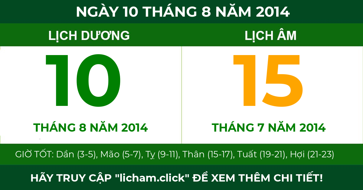 lịch âm ngày 10 tháng 8 năm 2014