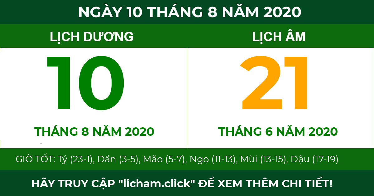 lịch âm ngày 10 tháng 8 năm 2020