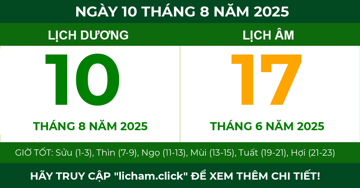 lịch âm ngày 10 tháng 8 năm 2025