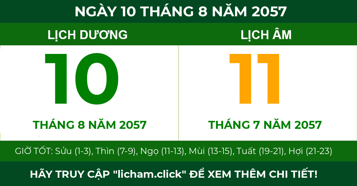 lịch âm ngày 10 tháng 8 năm 2057