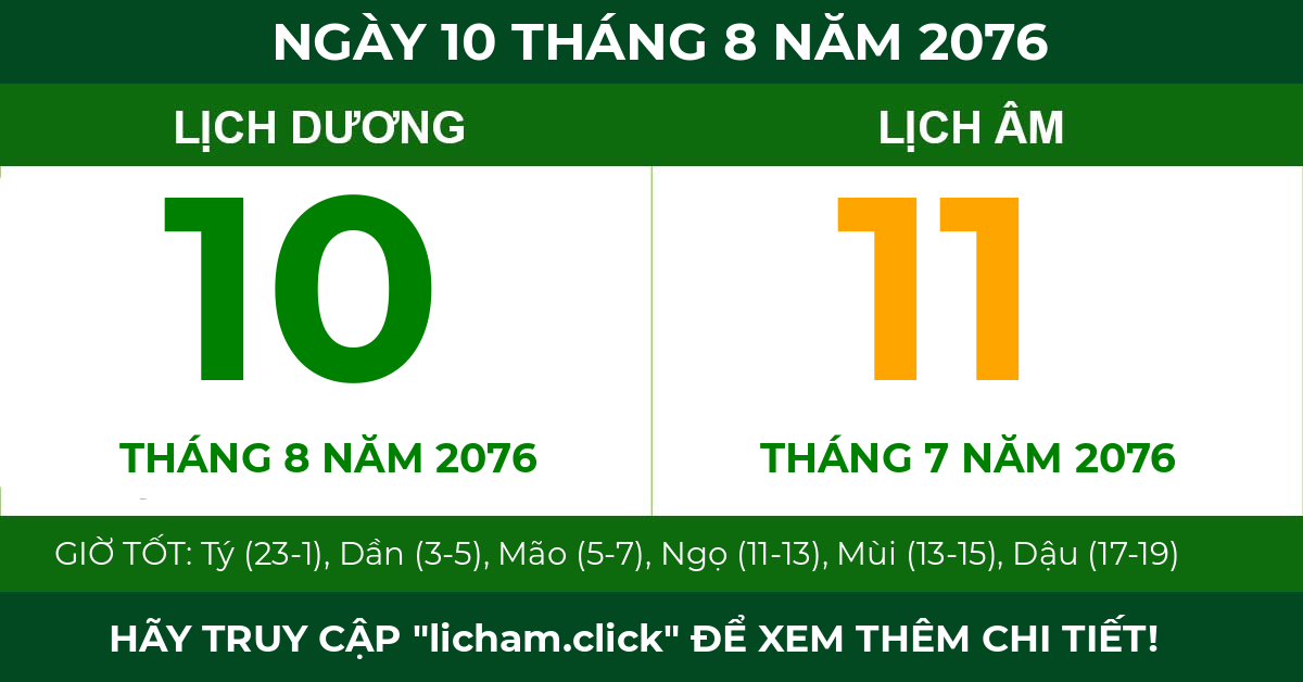 lịch âm ngày 10 tháng 8 năm 2076
