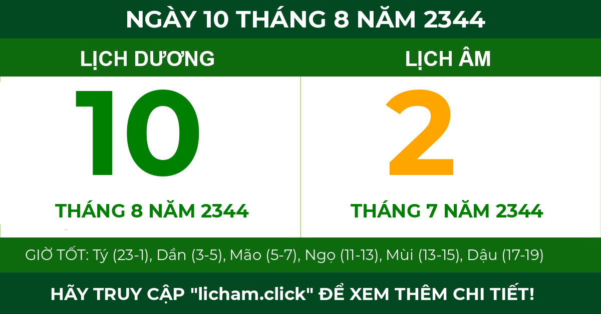 lịch âm ngày 10 tháng 8 năm 2344