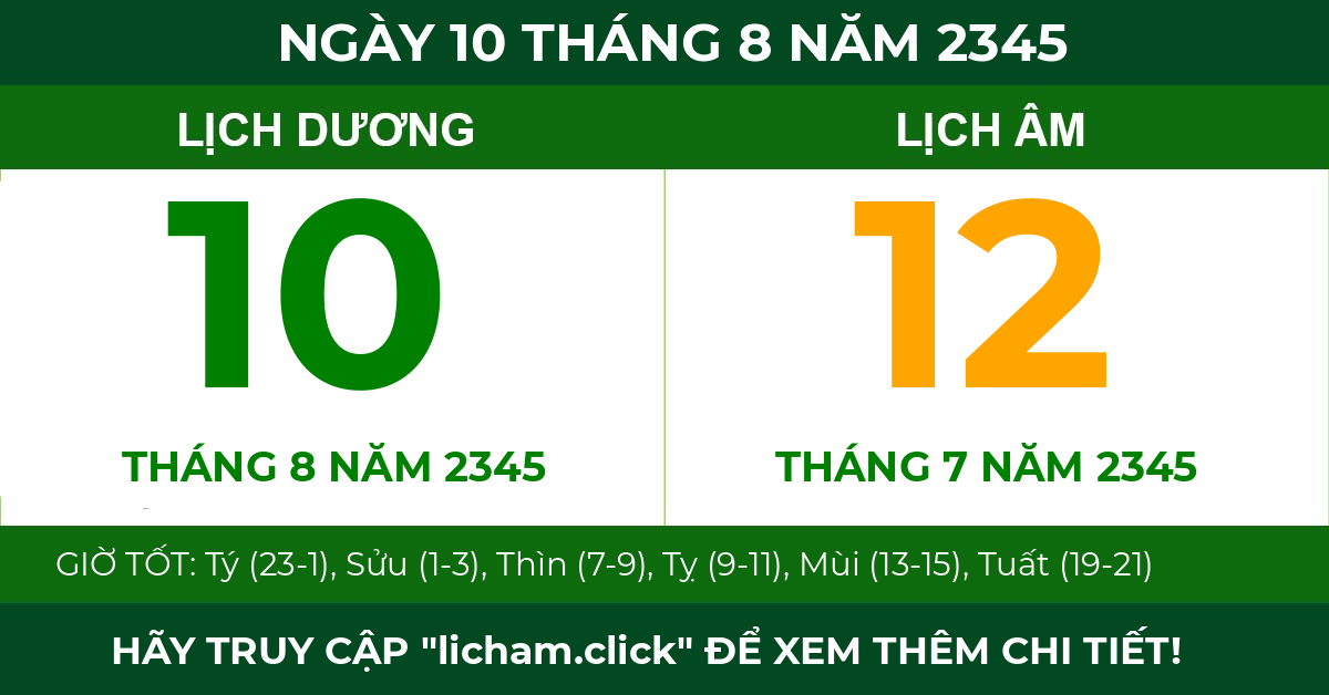 lịch âm ngày 10 tháng 8 năm 2345