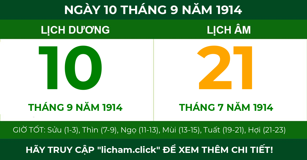 lịch âm ngày 10 tháng 9 năm 1914
