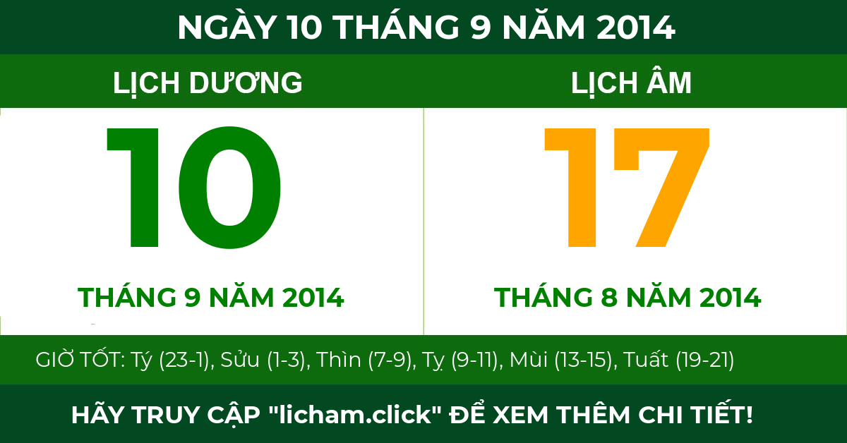 lịch âm ngày 10 tháng 9 năm 2014