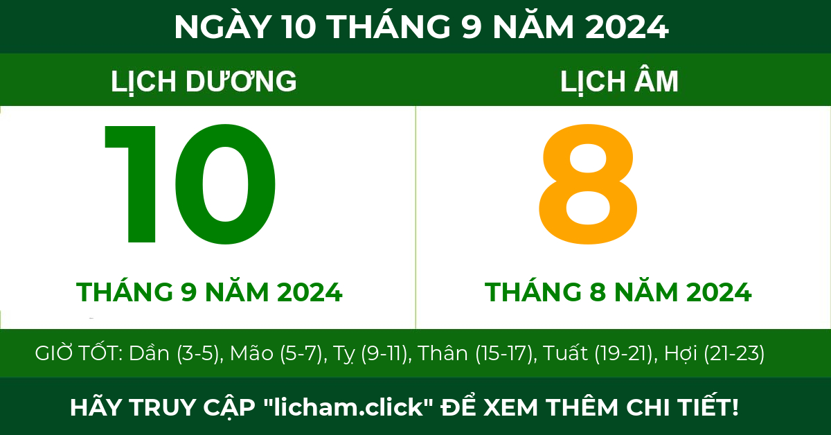 lịch âm ngày 10 tháng 9 năm 2024