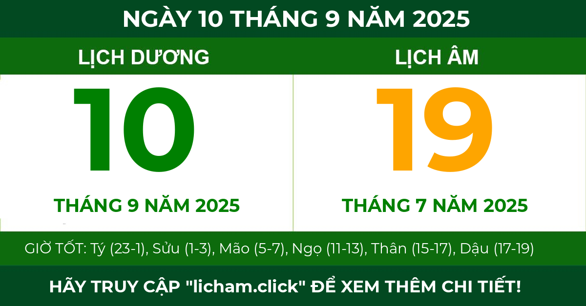 lịch âm ngày 10 tháng 9 năm 2025
