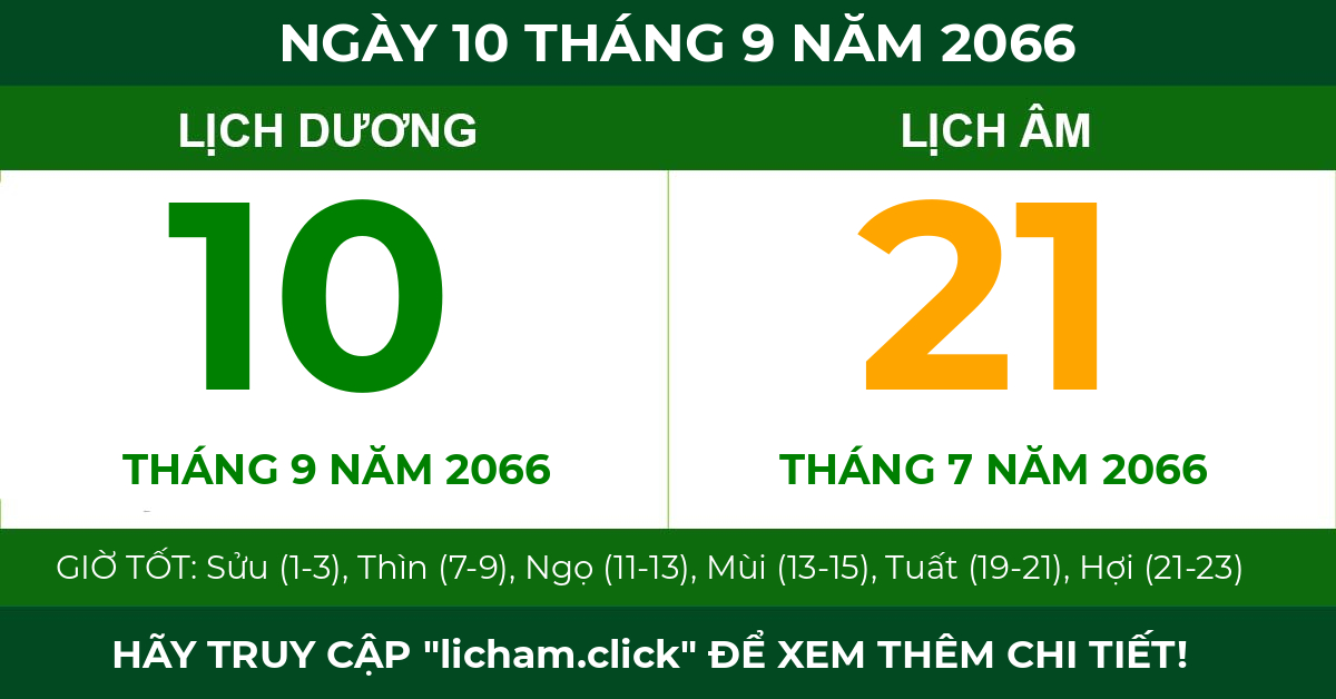 lịch âm ngày 10 tháng 9 năm 2066