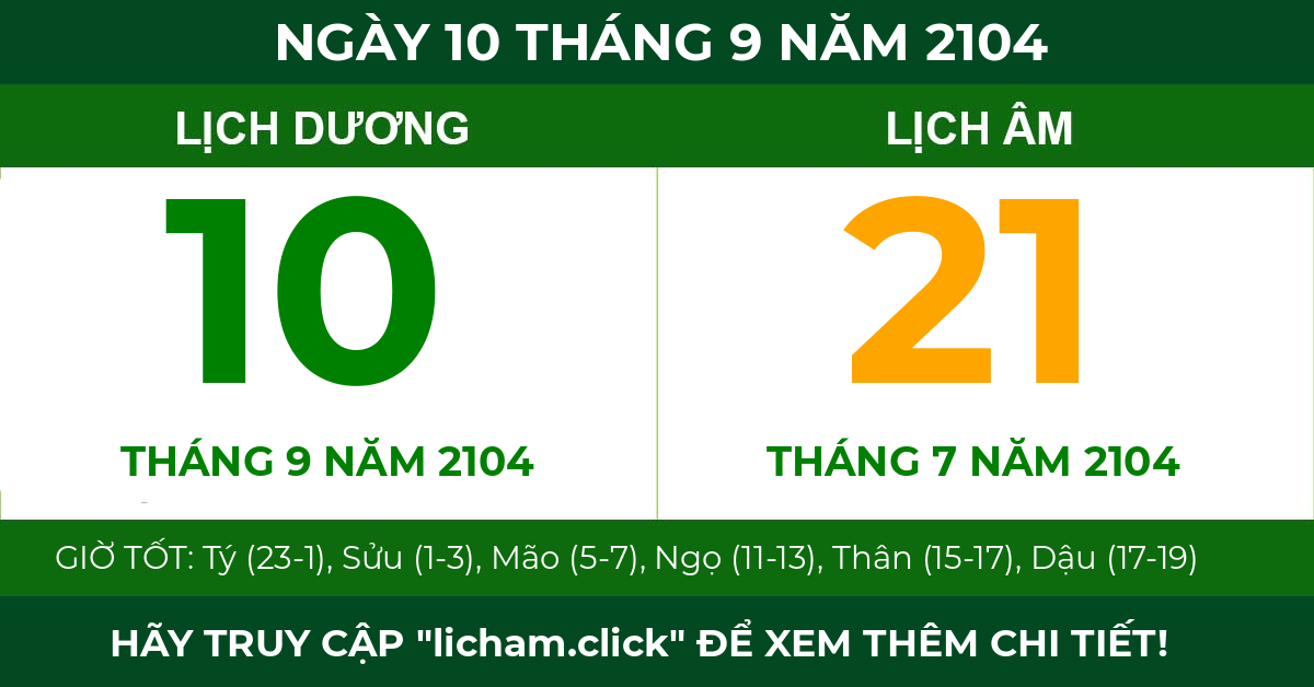 lịch âm ngày 10 tháng 9 năm 2104