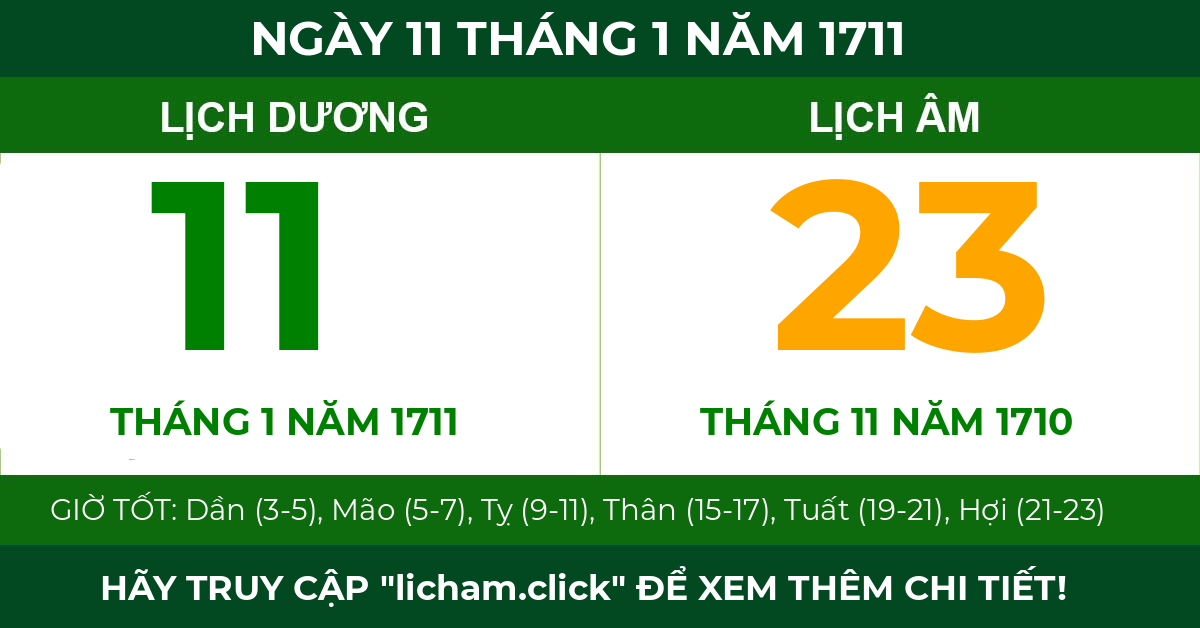 lịch âm ngày 11 tháng 1 năm 1711