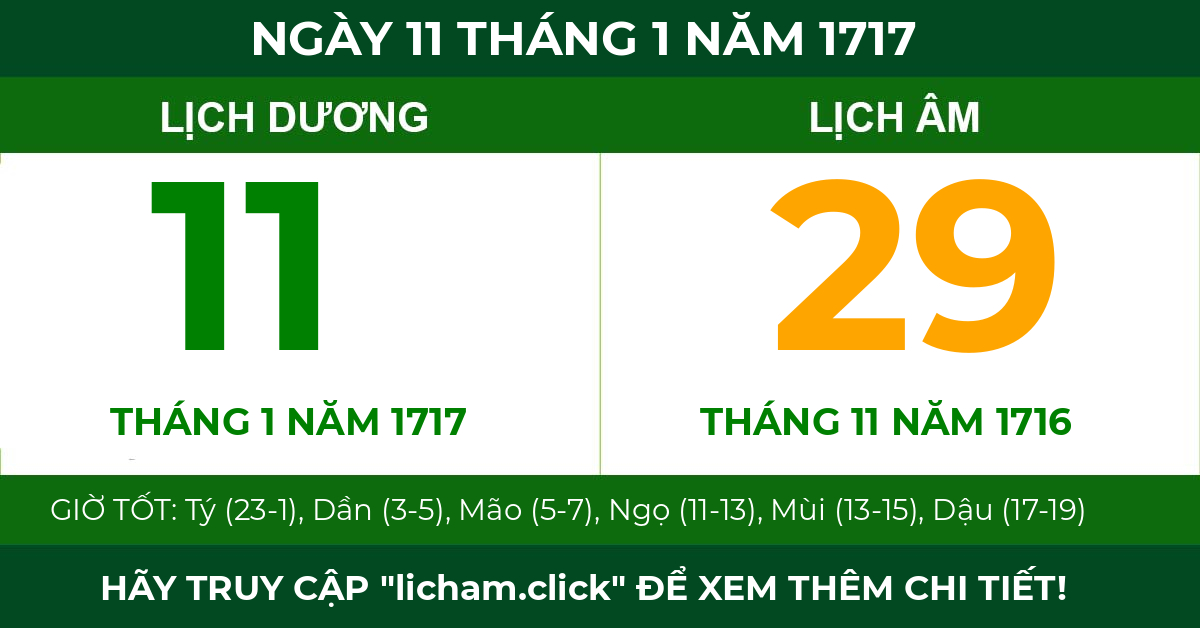 lịch âm ngày 11 tháng 1 năm 1717
