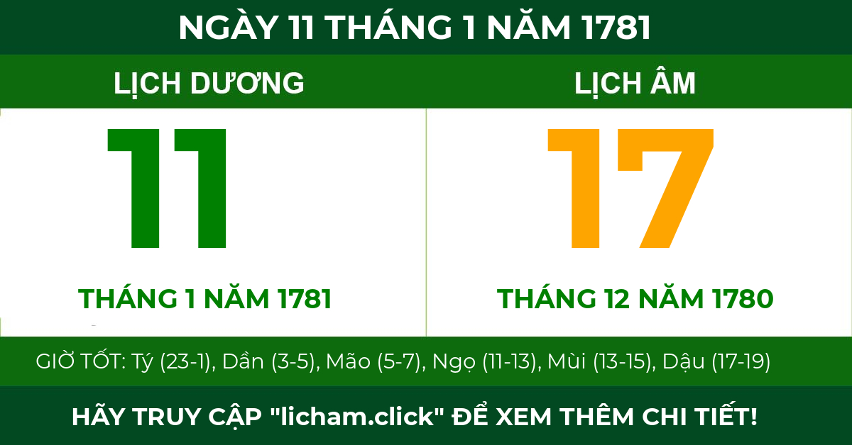 lịch âm ngày 11 tháng 1 năm 1781