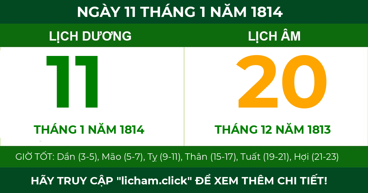 lịch âm ngày 11 tháng 1 năm 1814
