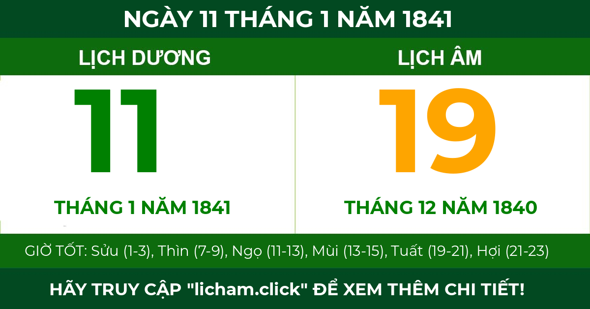 lịch âm ngày 11 tháng 1 năm 1841