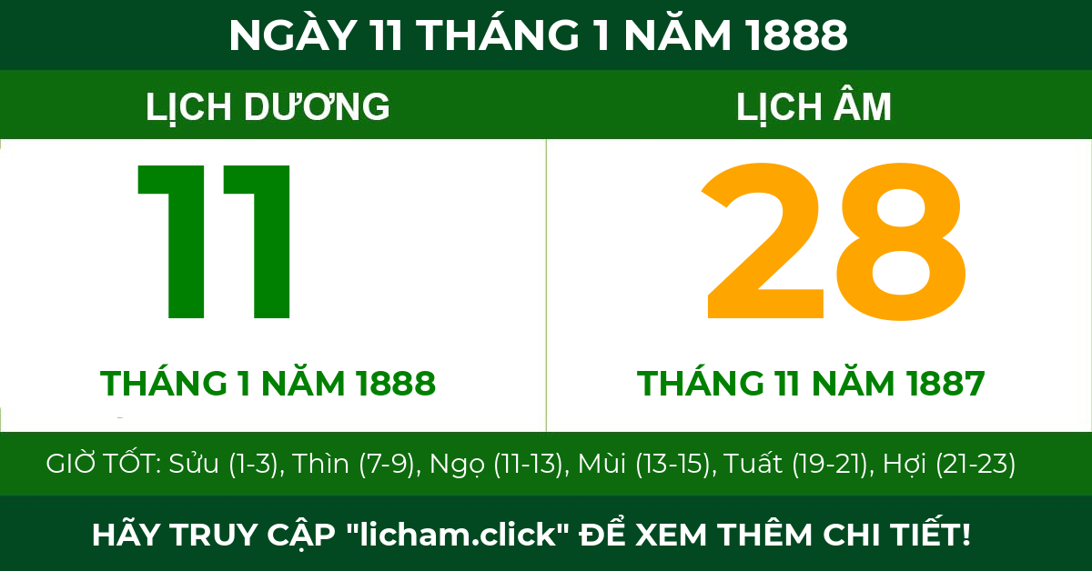 lịch âm ngày 11 tháng 1 năm 1888
