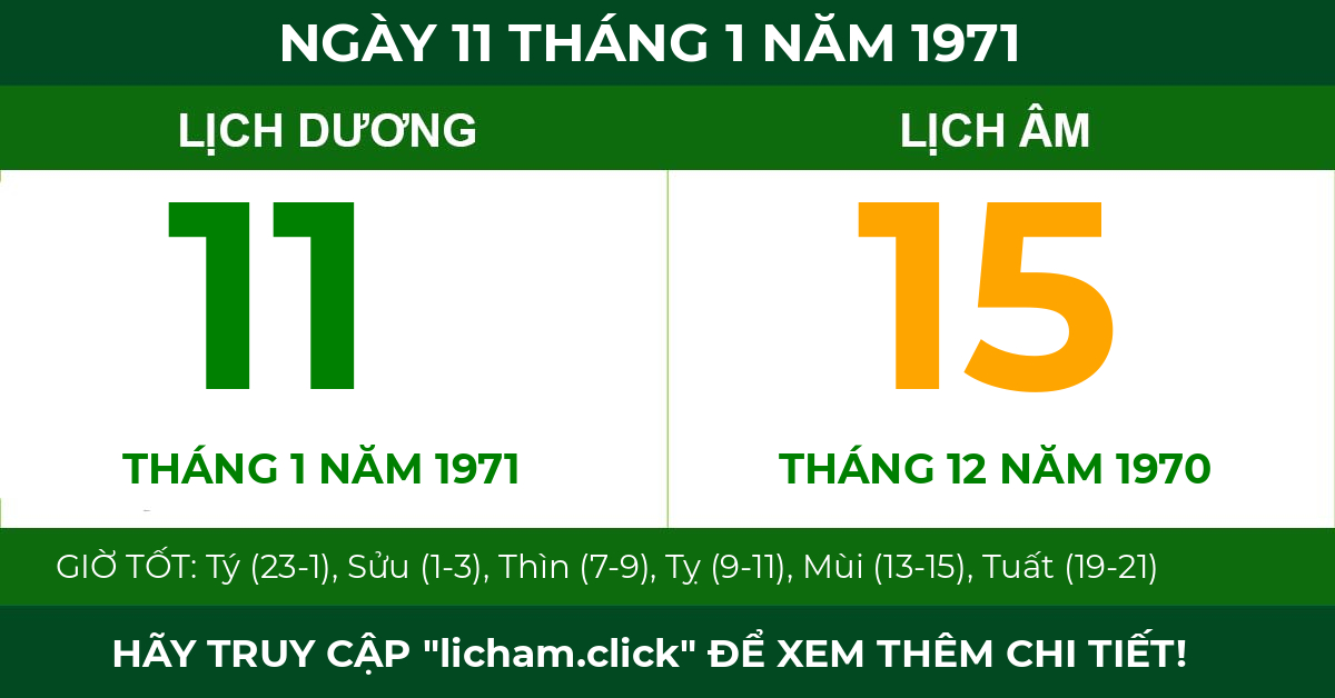 lịch âm ngày 11 tháng 1 năm 1971