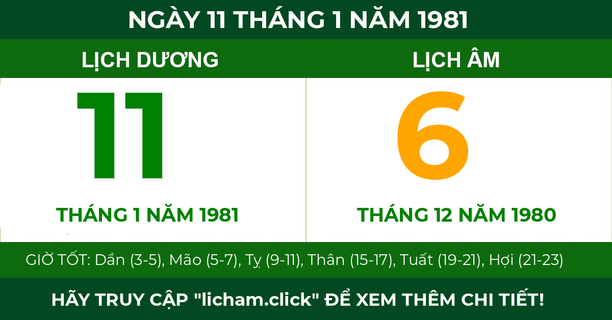 lịch âm ngày 11 tháng 1 năm 1981