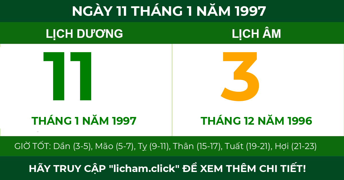 lịch âm ngày 11 tháng 1 năm 1997