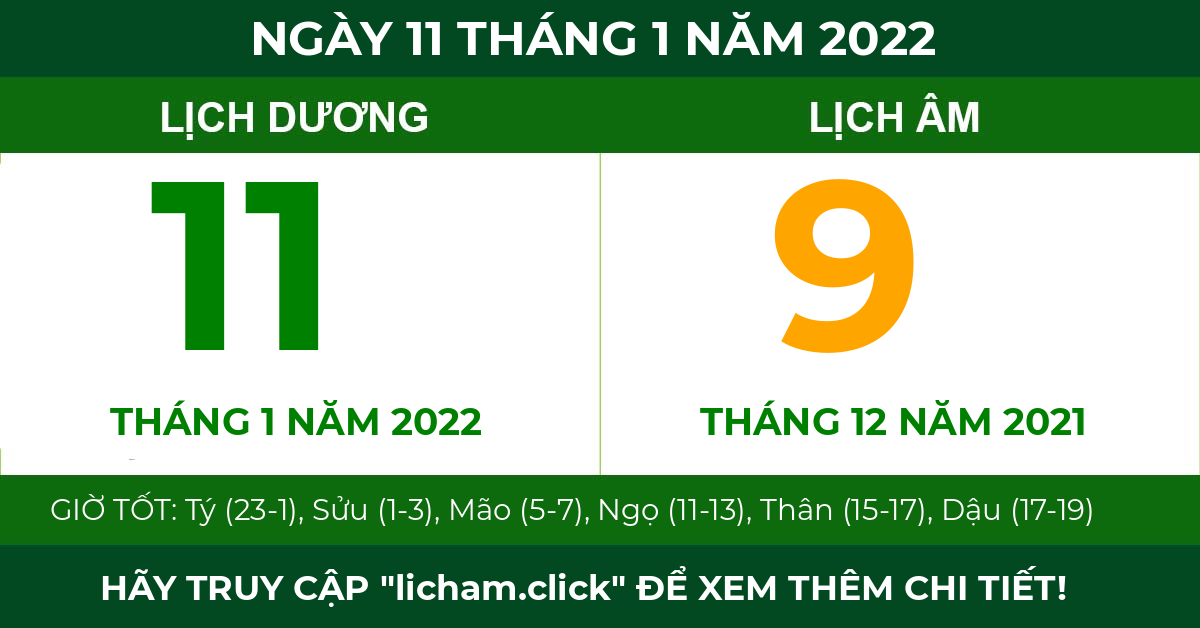 lịch âm ngày 11 tháng 1 năm 2022